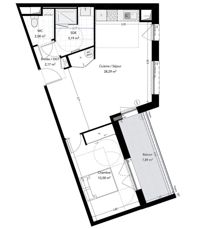 Appartement - 52 m² - 2 pièces