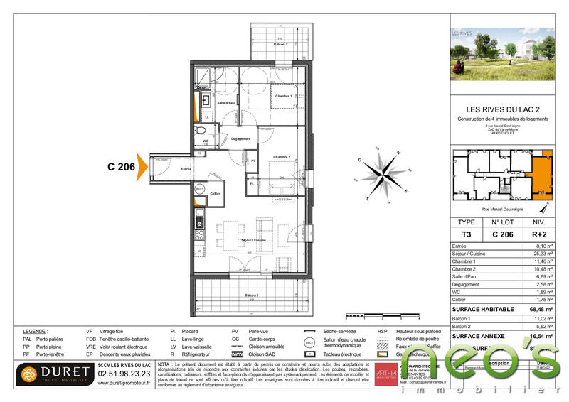 Appartement - 68 m² - 3 pièces