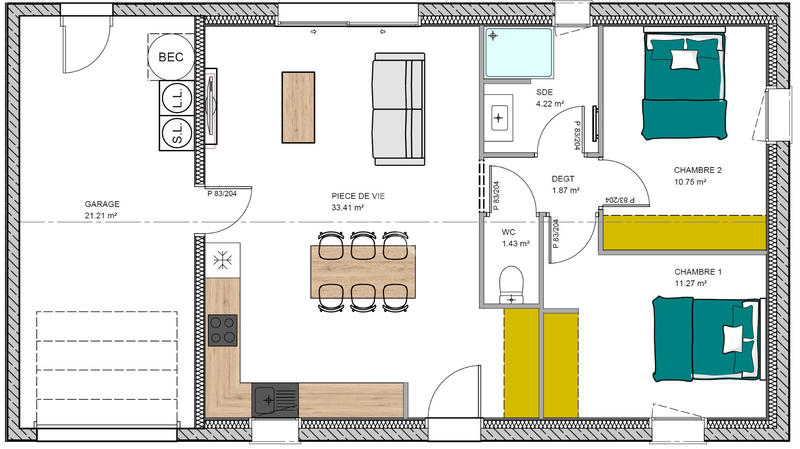Maison - 63 m² - 3 pièces
