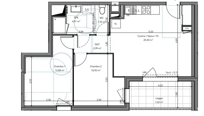 Appartement - 59 m² - 3 pièces