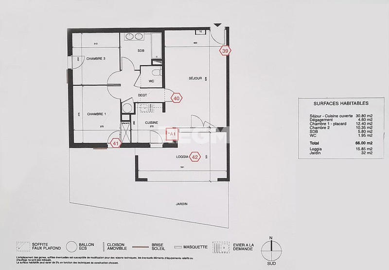 Appartement - 66 m² - 3 pièces