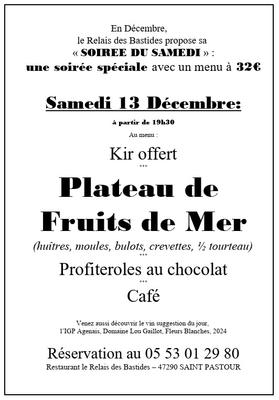 Soirée du samedi : plateau de fruits de mer