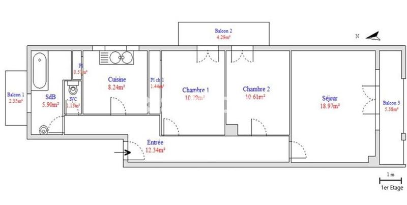 Appartement - 70 m² - 3 pièces