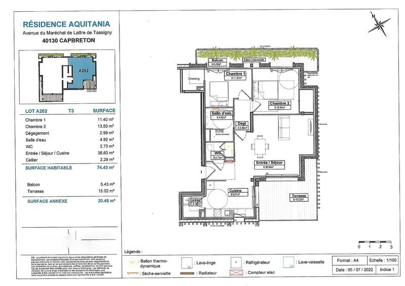 Appartement sur toit - 75 m² - 3 pièces