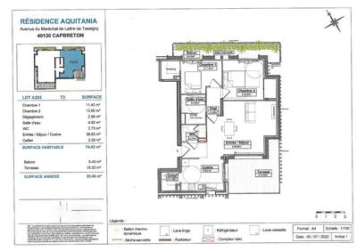 Appartement sur toit - 75 m² - 3 pièces