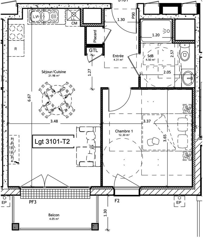Appartement - 43 m² - 2 pièces