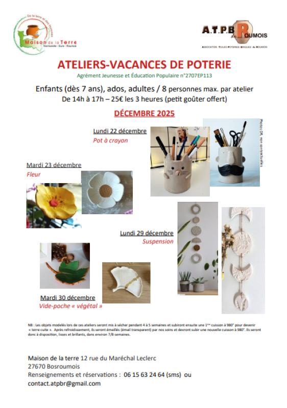 Ateliers-vacances de poterie à la Maison de la Terre de Bosroumois