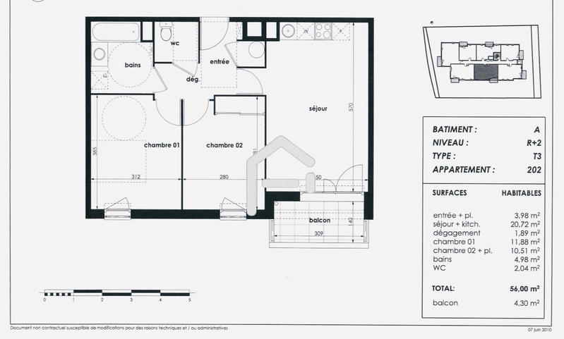 Appartement - 56 m² - 3 pièces