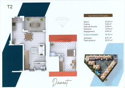 Appartement - 45 m² - 2 pièces