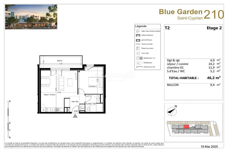 Appartement - 46 m² - 2 pièces