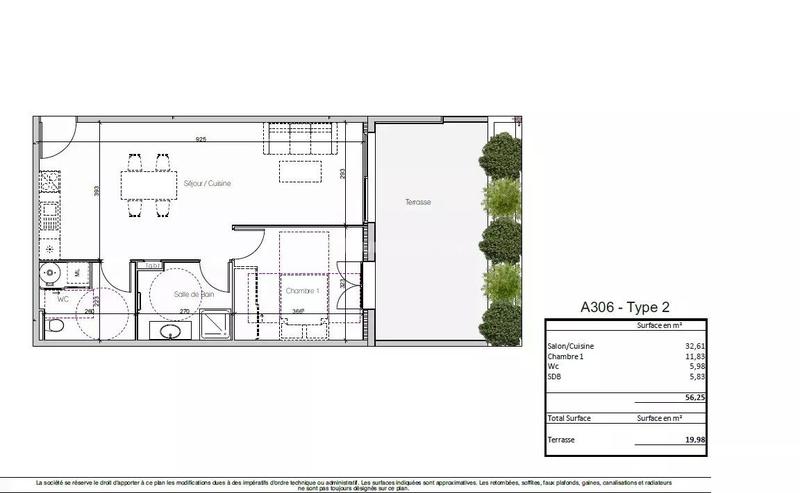 Appartement - 56 m² - 2 pièces