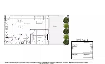 Appartement - 56 m² - 2 pièces