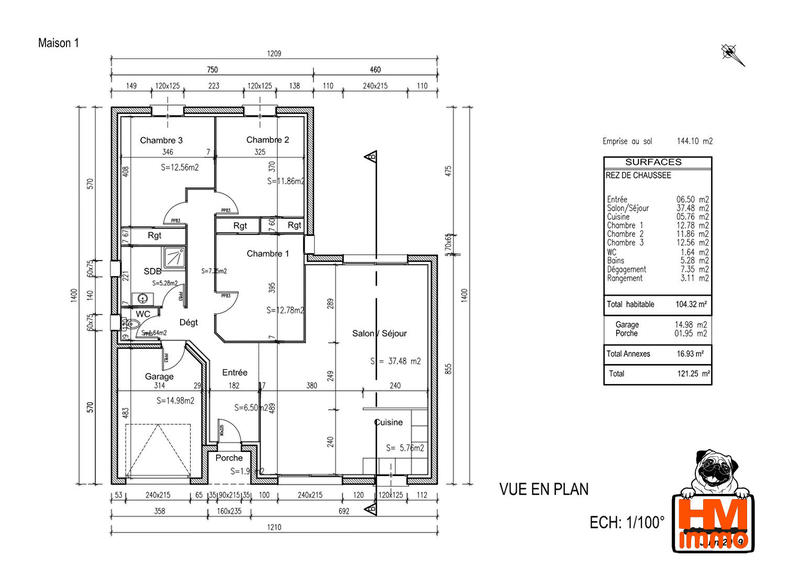 Maison - 104 m² - 5 pièces
