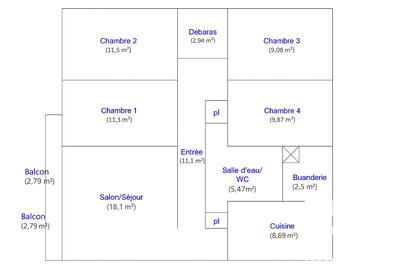 Appartement - 91 m² - 5 pièces
