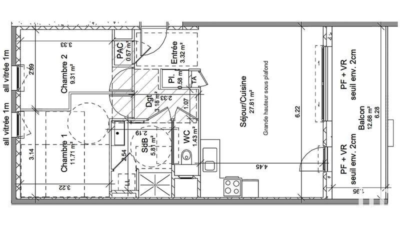 Appartement - 64 m² - 3 pièces