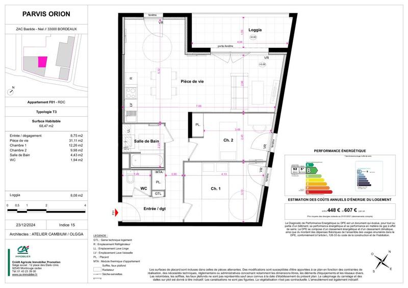 Appartement - 68 m² - 3 pièces