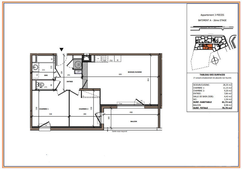 Appartement - 61 m² - 3 pièces