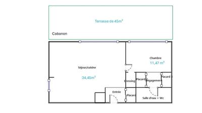 Appartement - 56 m² - 2 pièces