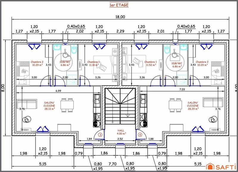 Appartement - 56 m² - 3 pièces
