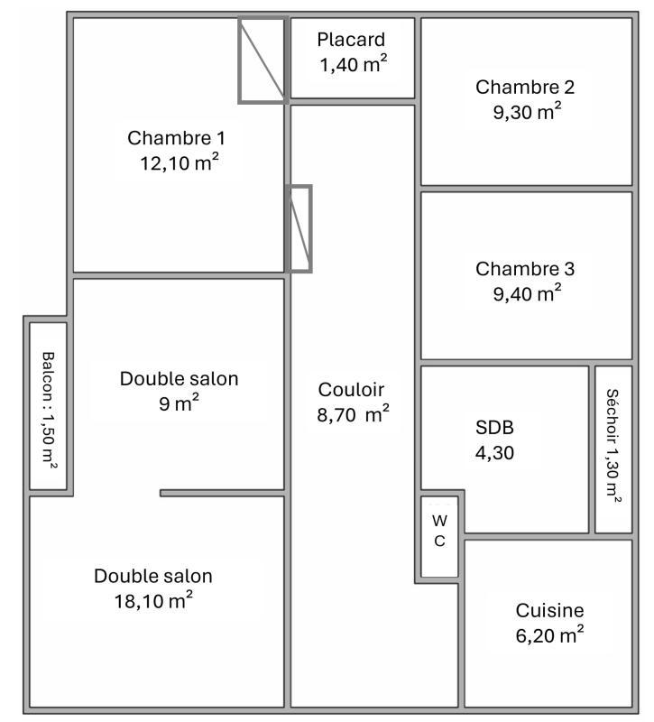 Appartement - 80 m² - 5 pièces