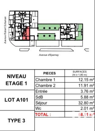 Appartement - 69 m² - 3 pièces