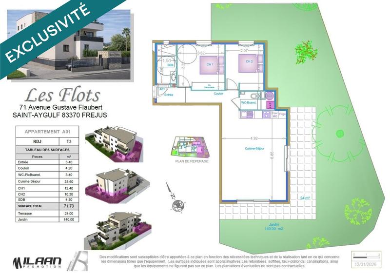 Appartement - 72 m² - 3 pièces