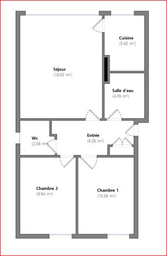 Appartement - 58 m² - 3 pièces
