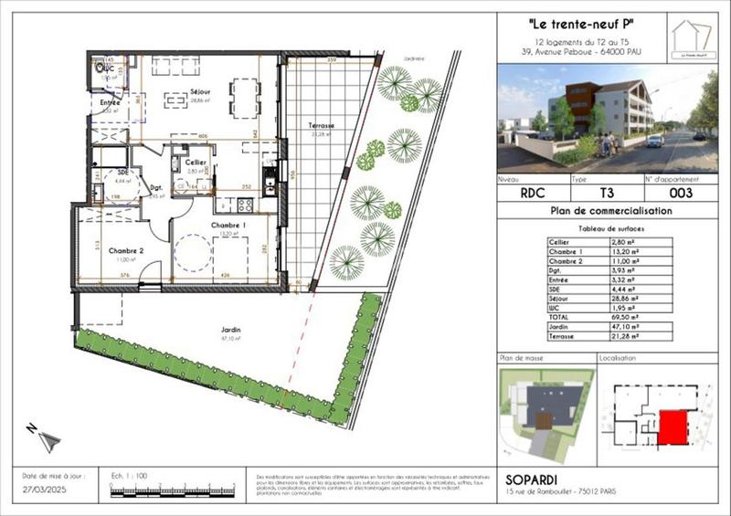 Appartement - 69 m² - 3 pièces