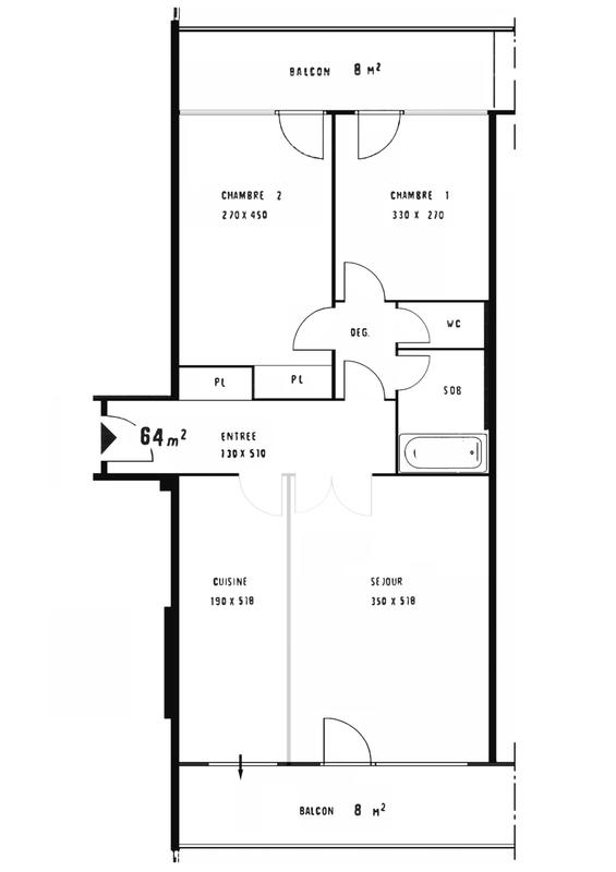 Appartement - 64 m² - 3 pièces
