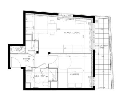 Appartement - 44 m² - 2 pièces