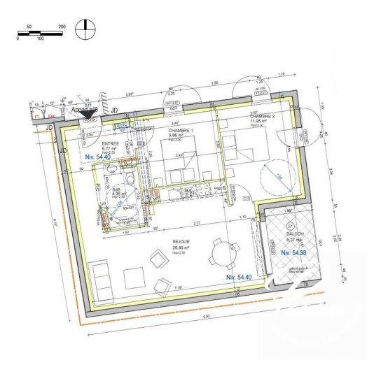 Appartement - 60 m² - 3 pièces