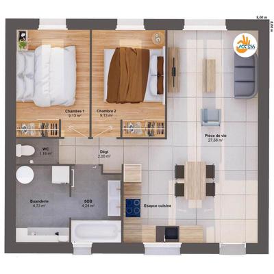 Maison - 58 m² - 4 pièces