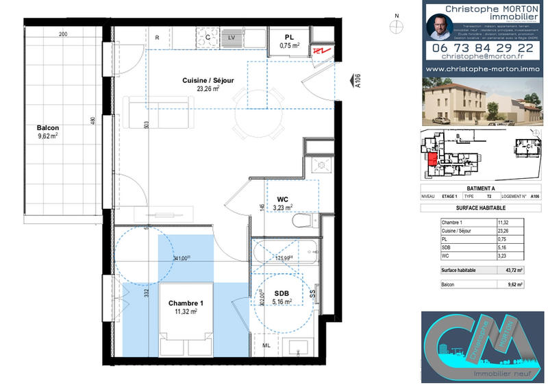 Appartement - 44 m² - 2 pièces