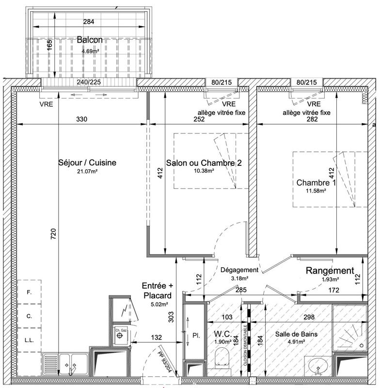 Appartement - 60 m² - 3 pièces