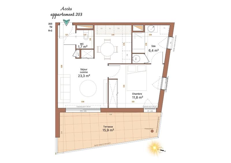 Appartement - 43 m² - 2 pièces