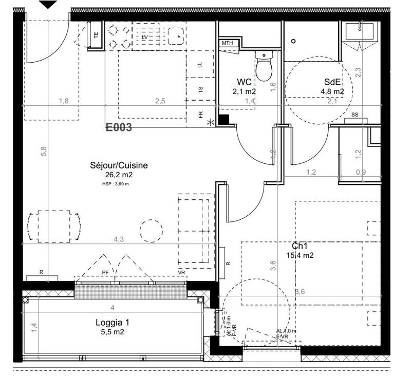 Appartement - 49 m² - 2 pièces