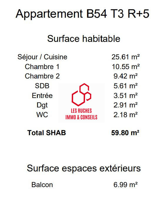 Appartement - 60 m² - 3 pièces