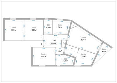 Appartement - 95 m² - 5 pièces