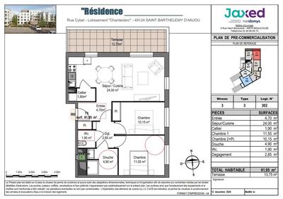 Appartement - 61 m² - 3 pièces