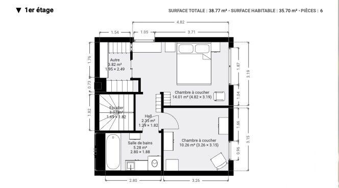 Duplex - 73 m² - 3 pièces