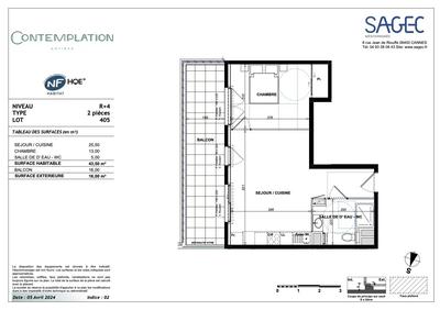 Appartement - 43 m² - 2 pièces