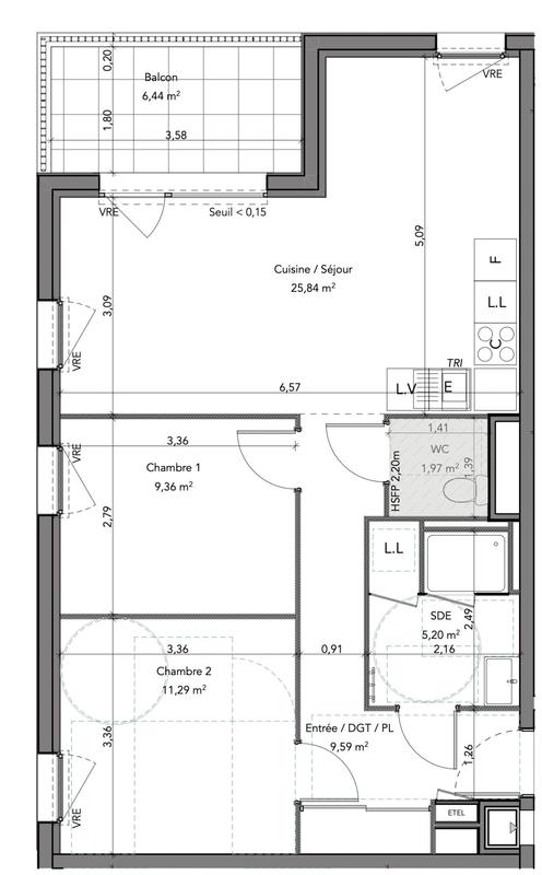 Appartement - 63 m² - 3 pièces