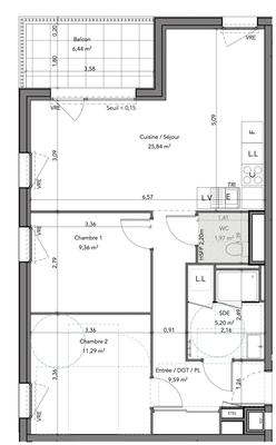 Appartement - 63 m² - 3 pièces