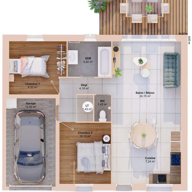 Maison - 63 m² - 4 pièces