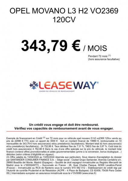 Opel Movano Fg F3500 L3h2 2.3 Cdti 170 Biturbo Start/Stop