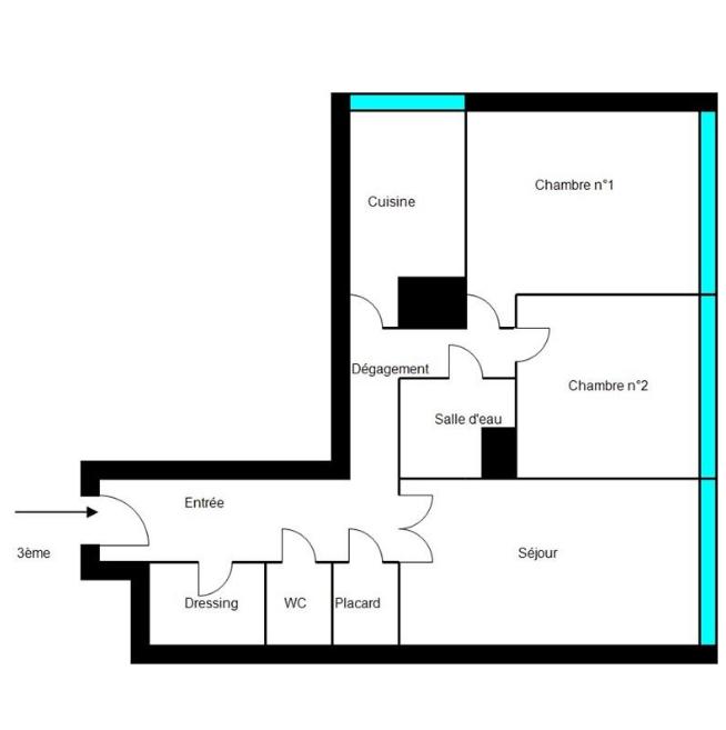 Appartement - 70 m² - 3 pièces
