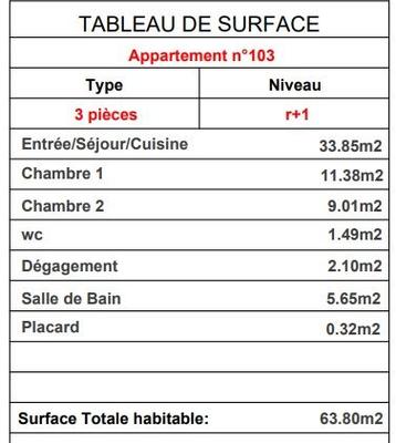 Appartement - 63 m² - 3 pièces