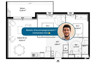 Appartement - 43 m² - 2 pièces