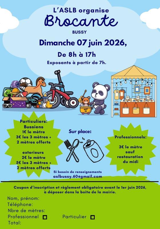 Brocante à bussy le 7 juin 2026