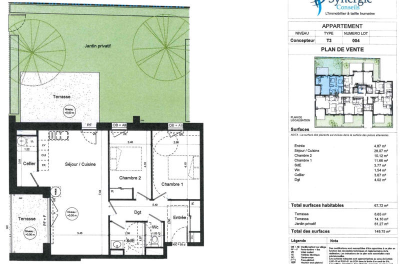 Appartement - 68 m² - 3 pièces